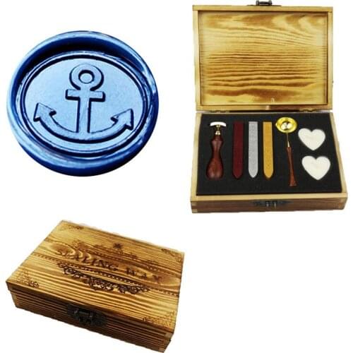 Vintage Fancy Anchors Custom Picture Logo Wedding Invitation Wax Seal Sealing Stamp Sticks Melting Spoon Gift Box Set Kit