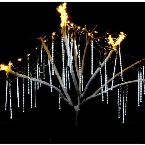 30CM Solar Meteor Shower Rain Lights 8 Tube 144 LED Waterproof Icicle Snow Fall Cascading Lights for Garden Home Patio Decoratio