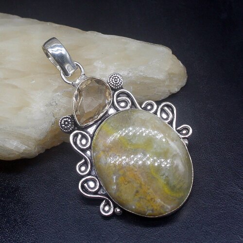 Gemstonefactory Jewelry Big Promotion 925 Silver Ocean Jasper Smoky Topaz Charming Women Ladies Gifts Necklace Pendant 0922