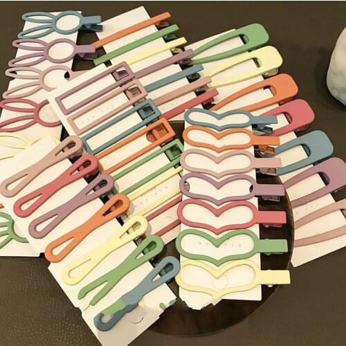 7Pcs/pack Simple Candy Color Geometric Hairpins Women Barrette Hairgrips Girls Hair Clips Headdress Barrettes Bobby Pin Hair