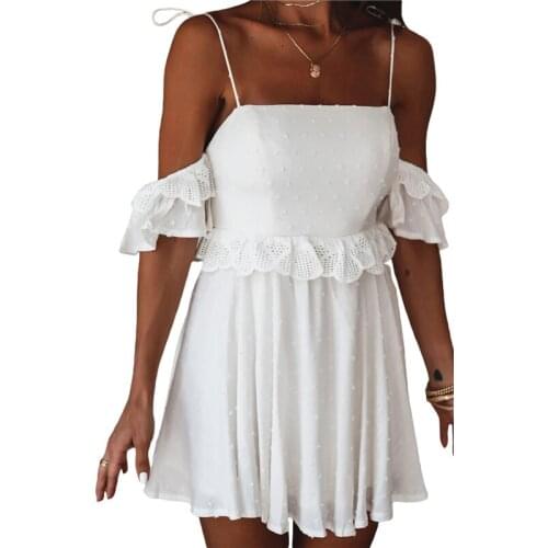 Woman Dress Elegant Evening Spaghetti Strap Dress Solid Color Boat Neck Off-the-shoulder Dresses Summer Lace Patchwork Dresses
