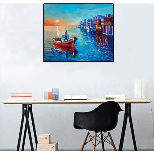 1pc Abstract boat Art Oil Painting boat poster picture on the Wall Canvas Printed Painting Decor living room (No Frame)
