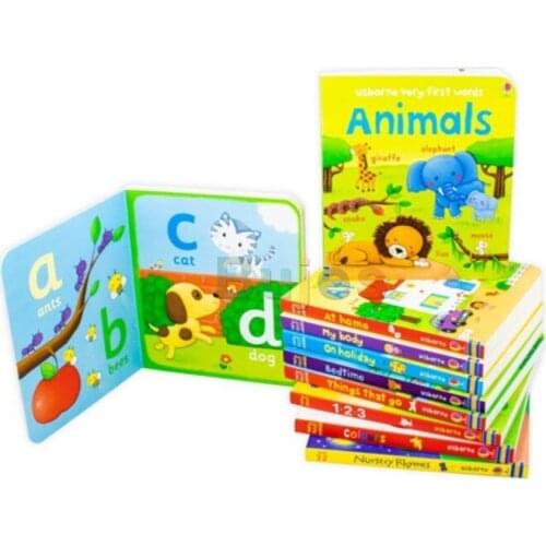 10 books/set Usborne Very first words Childrens Enlightenment cardboard book english word book,abc,123,color,animal,bed time
