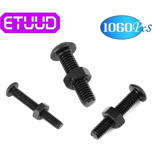 1060Pcs Hex Socket Flat Head Socket Cap Machine Screw Thread Hexagon Bolt Nut Carbon Steel Black Assortment Kit Set M2 M3 M4 M5