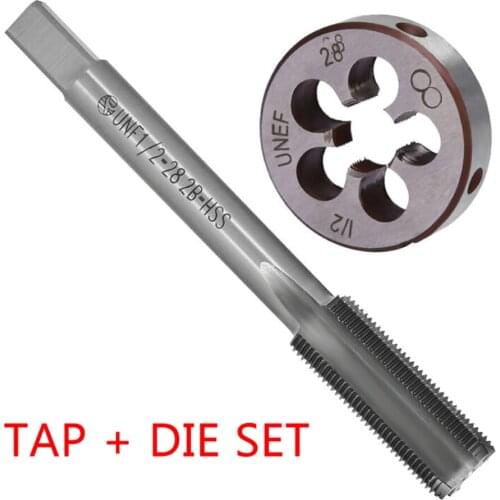 2pcs/Set 1/2-28 Tap 1/2x28 Die TPI Kit UNEF HSS Right Hand Thread Tool Titanium Nitride Coated Tap & Die Rust Free