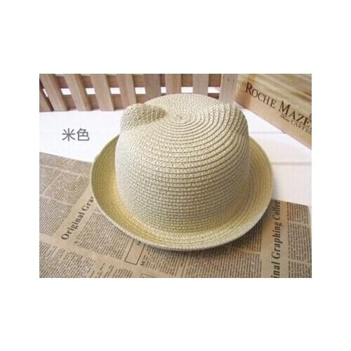 2019 New Baby Straw Hat Summer Kids Cat Ear Design Lovely Beach Cap Children Character Girls Boys Solid Sun Hat casquette