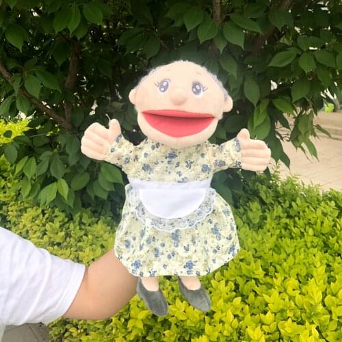 30cm Open mouth move grandma has children puppet toys large cloth velvet glove dolls plush a family of parents tell stories
