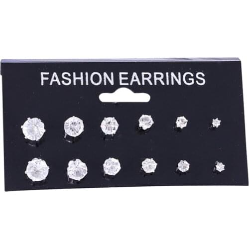 6 pairs/sets Classic Black White Cubic Zircon Stud Earrings Set Fashion Stainless Steel Crystal Earrings Jewelry For Men Women