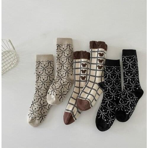 8309 Children Socks Wholesale 3 Pairs/Set 2021 Autumn Cartoon Baby Bear Socks Cotton Childrens Socks All Match Girls Socks