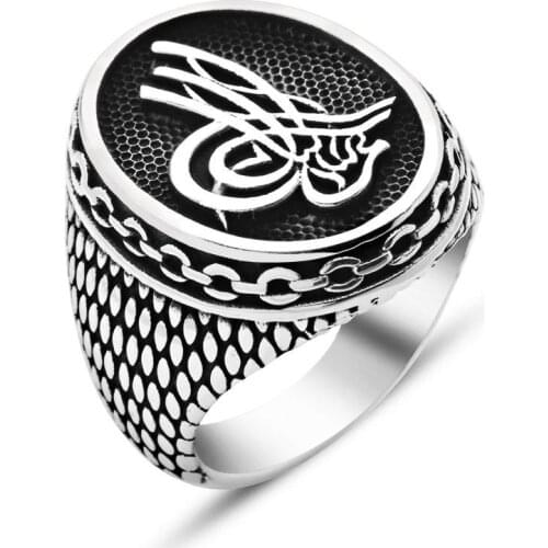 925 sterling Silver Chain Model Tuğralı Ring