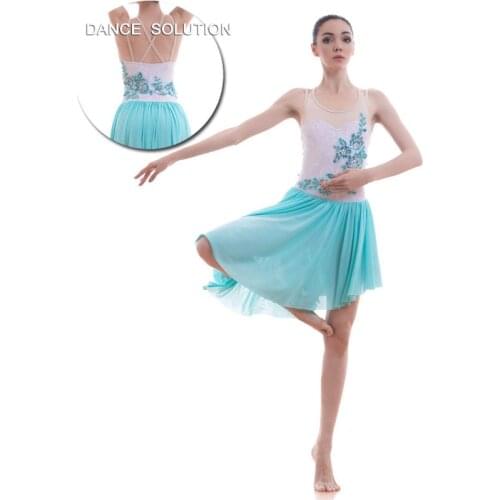 Pale Blue/White Lyrical and Contemporary Dance Costume Girls & Women Stage Show Ballet Dress 18708