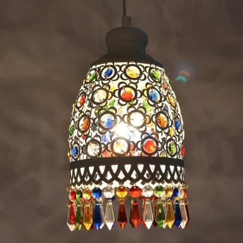 Bohemia Mediterranean retro multicolor bronze wrought iron pendant lamp restaurant bedroom lamp