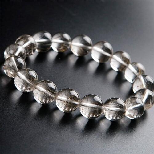 Genuine Brazil Natural Silver Hair Rutilated Quartz Crystal Bead Lady Fashion Jewelry Healing Bracelet 8mm