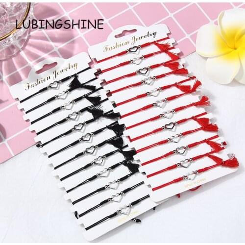 12pcs/Set Love Tassel Charms Bracelet Women Braided Adjustable Rope Chain Couple Bracelet Summer Barefoot Sandals Anklet Jewelry