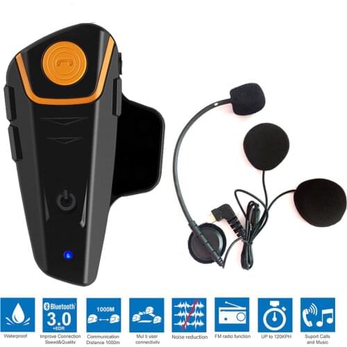 BT-S2 Motorcycle Bluetooth-Compatible Headset 1000M Waterproof Motorcycle Helmet Intercom Motorbike Wireless Interphone with FM