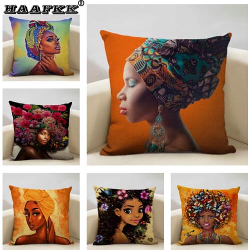 African Pattern Cushion Cover Living Room Bedroom Sofa Art Deco Pillow Cover Ethnic Style Dancing Women Pillow 45x45cm Linen