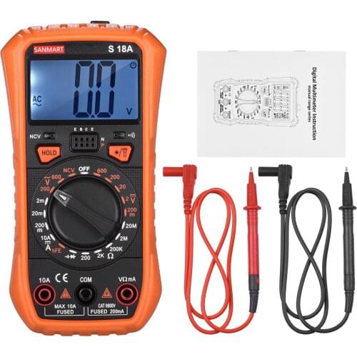 Digital Multimeter Voltmeter 2000 Counts Manual Range True RMS DCV ACV DCA Resistance Diodes Buzzer hFE Tester Ammeter Ohmmeter