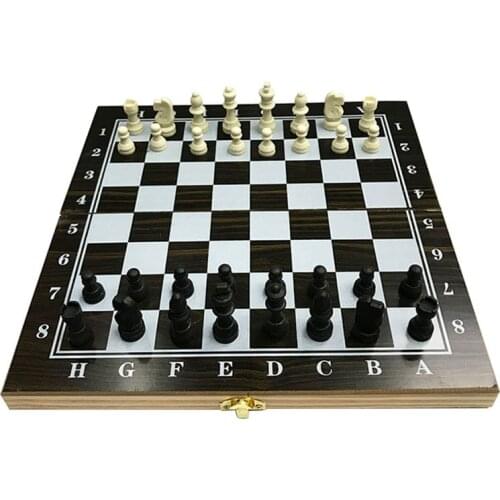 Wooden Chess Checkers Backgammon 3 in 1 Handmade Set Luxury Folding Protable Chessboard Family Board Games Kids Birthday Gift