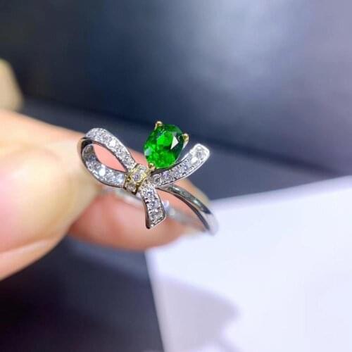 Natural Diopside Ring S925 Sterling Silver New Fashion Bow Knot Style Ring Womans Birthstone