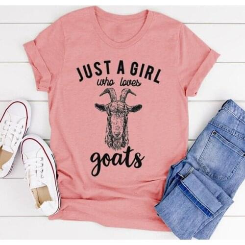 Ew Design Summer Fashion Women Short Sleeve Casual T-Shirt Just A Girl Who Loves Goats Letter Print Cotton Tops Goat Graphic top