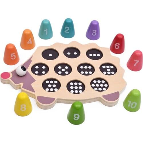 Montessori Toys Children Early Educational Learning Puzzle Wooden Toys Cartoon Colorful Hedgehog Matching Numerals Math Toys