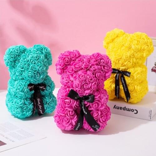 25cm Rose Bear Valentines Day Gift Rose Flower Bear PE Foam Artificial Flower Romantic Party Christmas Wedding Decoration