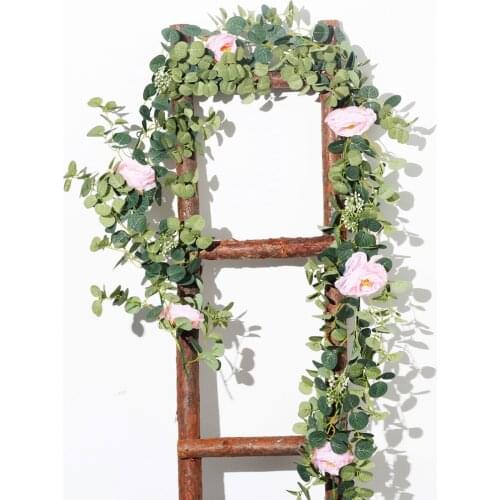 Artificial Garland With Rose Hanging Rattan Eucalyptus Leaf Flower Wisteria Green Plants Vine Wedding Table Runner Home Decor