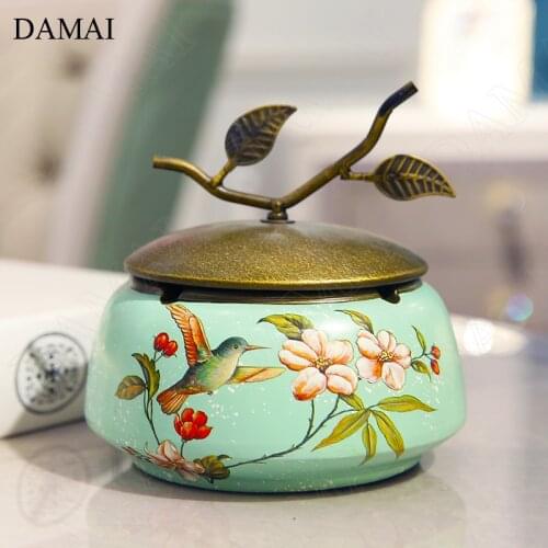 Creativity Painting Ceramic Ashtray American Pastoral Vintage Floral Animal Decorative Ashtrays Ornaments Living Room Decoration