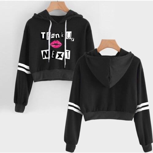 Ariana Grande Sexy Crop Top Hoodie Thank U Next Print Harajuku Casual Hooded Cropped Sweatshirt Pullover Tops Sudaderas Mujer