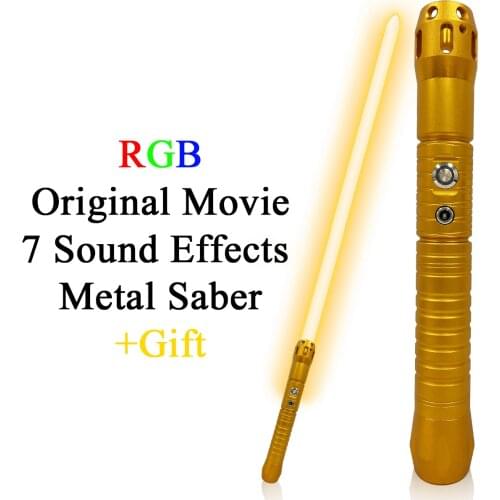 Blaster Laser Sword 7 Original Movie Sets Soundfonts Lightsaber RGB Golden Metal Saber Automatic 11 Color Changing LED Toy