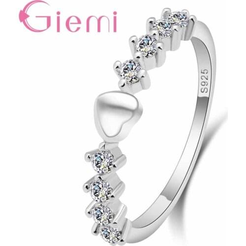 Cute 925 Sterling Silver Rings Romantic Heart Austrian Crystal Paved Women Finger Jewelry Charming Wedding Engagement