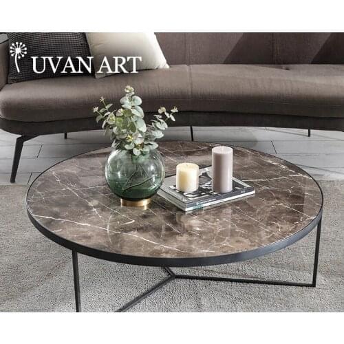 Nordic minimalist round coffee table balcony living room marble iron industrial wind 015E-2