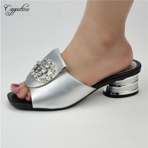 Silver Party Pumps African Lady Slip-on Shoes For Wedding/Party 86-9 Heel Height 5CM