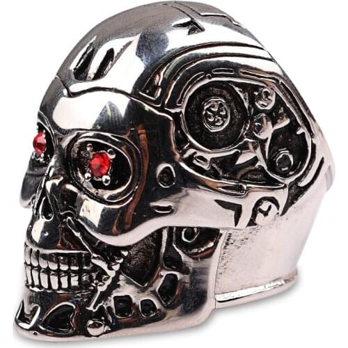 Weight 31g High Quality Steampunk Biker Terminator Mask SKull cool Men Rings Retro Red crystal Jewelry
