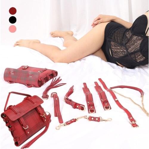 BDSM Bondage Set Bag Dominant Sex Restraints Collars Ankle Cuff Handcuffs For Adults Erotic Foreplay Harness Porno Items 3 Color