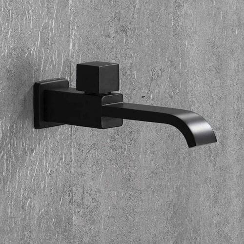 Wall Mounted Single Cold Taps Black Rectangular Brass Extended mop pool tap Garden Outdoor Bathroom Water Faucet