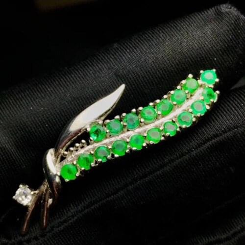 Natural real emerald 925 sterling silver Emerald brooch pins Free shipping gemstone