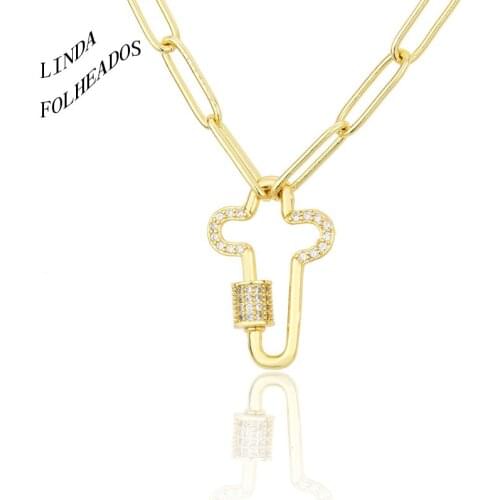 LINDA FOLHEADOS 2021 New Design Religious Fashion Trendy Copper Cross Pendants Gold Jesus Necklace Jewelry For Men/Women Gift
