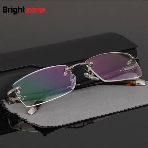 Brightzone 2021 New Arrival Business Man Rimless Prescription Glasses Metal Rx-able Optical Frame Spectacles For Men Oculo Gafas