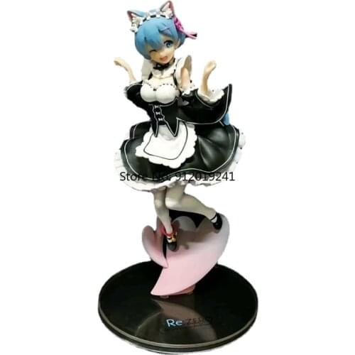 Original Anime Statue Re:ZERO Starting Life In Another World 22.5cm Rem Ram Maid Cat Ears Ver. Action Figure Model Scene Toys
