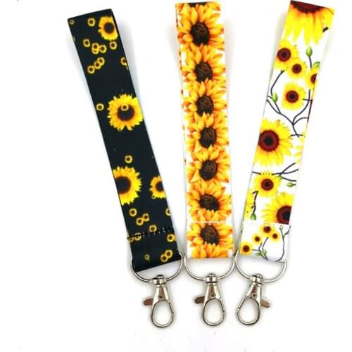Sunflowers Hand Strap Wrist Lanyard For Keys Cheetah ID Badge Holders Mobile Phone Straps With Keyring Hang Rope Webbing Ribbon
