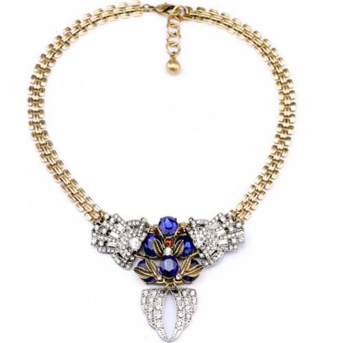 Bulk Price Blue & Red Resin Crystal Geometric Pendant Chunky Necklace Charm Gold Color Short Necklace Collars Indian Jewelry