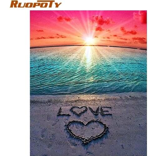 RUOPOTY Diamond Painting Kit Landscape 5D DIY Diamond Embroidery Sale Seaside Sunset Rhinestones Mosaic Home Decor