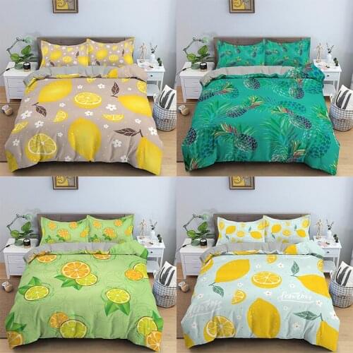 Fruit Pattern Bedding Sets Limon Pineapple Orange Duvet Cover Bed Linen Pillowcase Set Twin/Queen/King Size for Kids Bedroom
