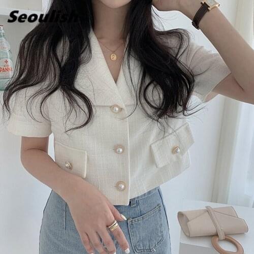 Seoulish Summer New 2021 Minimalist Single Breasted Casual Womens Blazers Female Jackets Elegant Short Outerwear Chic Tops
