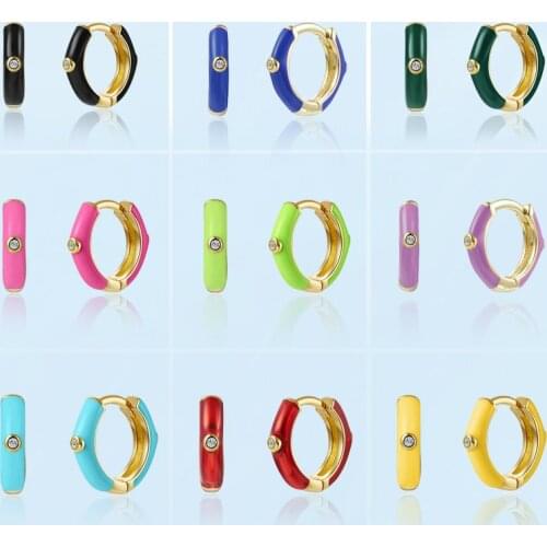 Women Earrings 2021 Trend Zircon Colorful Piercing Round Small Hoop Earrings Copper Alloy Female Ear Stud For Teens Jewelry Sets