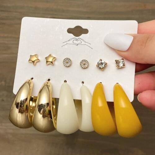 17KM Boho Gold Color Big Hoop Earrings Set For Women Geometirc Square Circle Hoop Earrings Brincos 2021 Trend Jewelry Gift