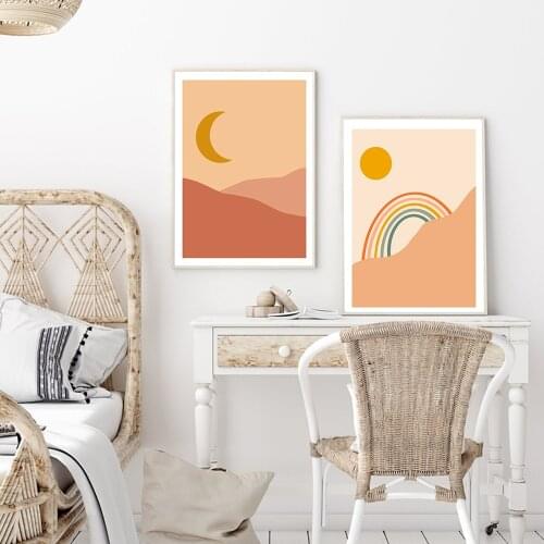 Nordic Decoration Delicate Moon Wall Art Canvas Rainbow Sun Poster and Print Painting Decor Picture for Living Room Home Decor