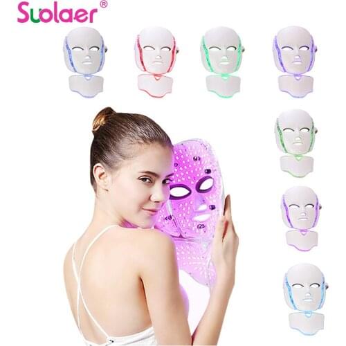 7 Colors Light LED Facial Mask With Neck Skin Rejuvenation Neack Care Treatment Beauty Anti Acne Therapy Whitening Skin Care