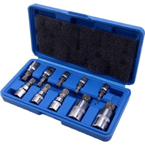 Universal 10Pcs/Set Car Chrome Spline Bit Socket XZN 12 Point MM Triple Square Tamper Proof 4mm-18mm Tool Kit